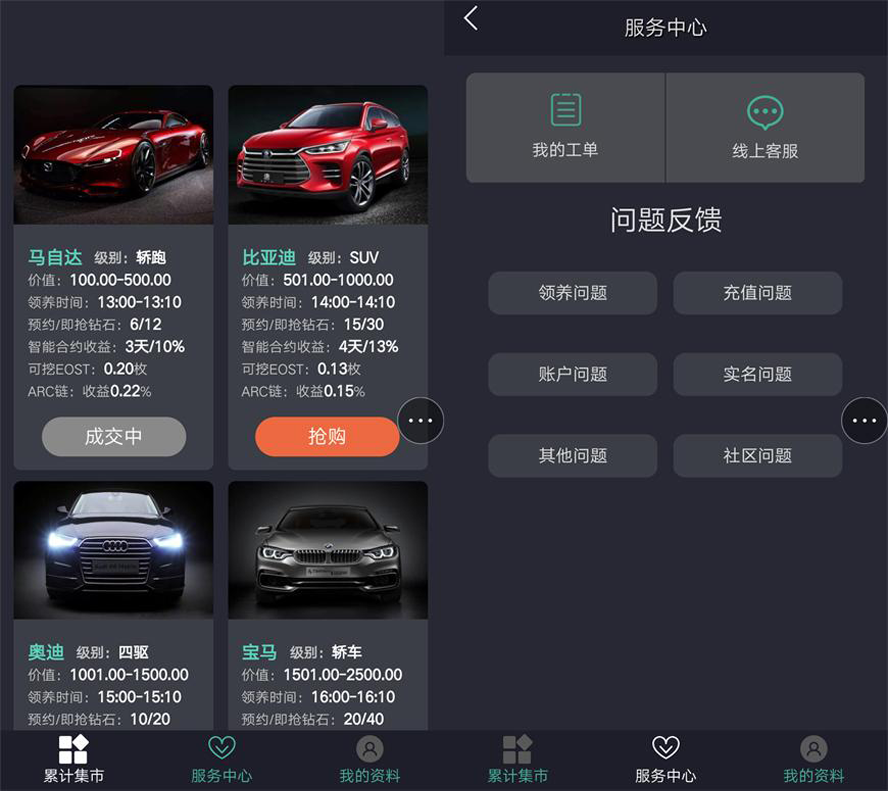 投資區塊鏈汽車投資收益平台模板截圖
