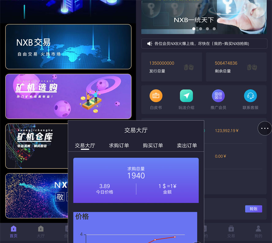 區塊鏈量化合約挖礦系統模板截圖