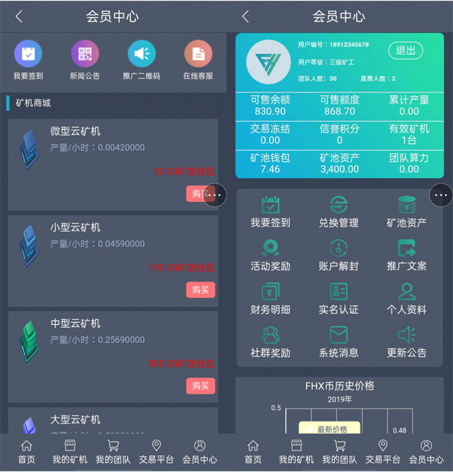 區塊鏈雲礦機挖礦分紅模板截圖
