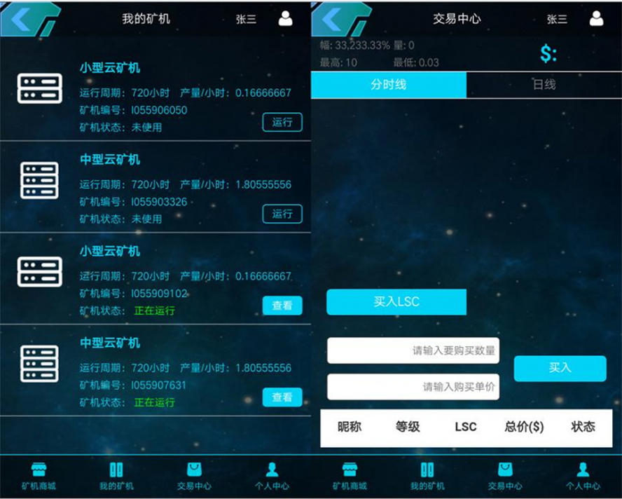 區塊鏈藍色雲礦機挖礦模板截圖