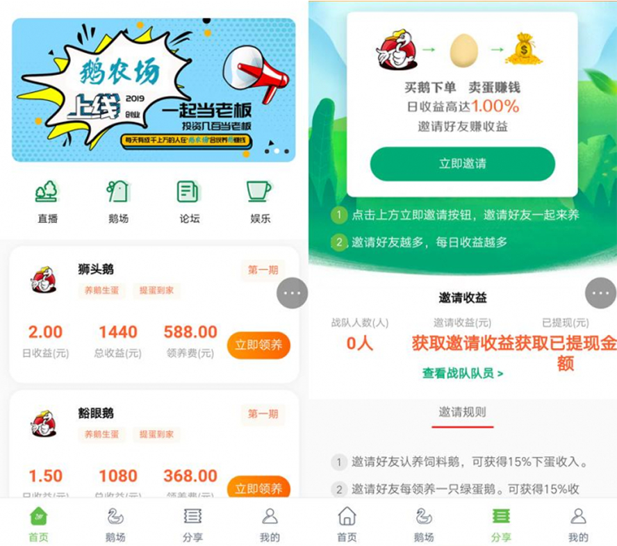 鵝農場區塊鏈養鵝分紅模板截圖