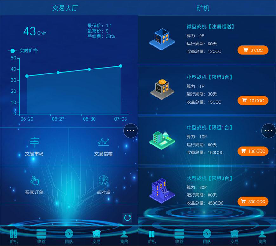 區塊鏈算力礦場挖礦帶幣交易中心模板截圖