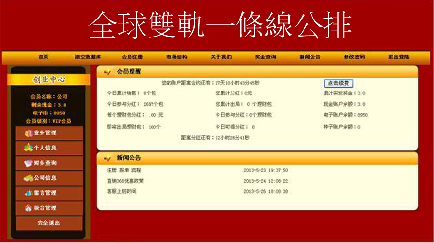 全球雙軌一條線公排模板截圖