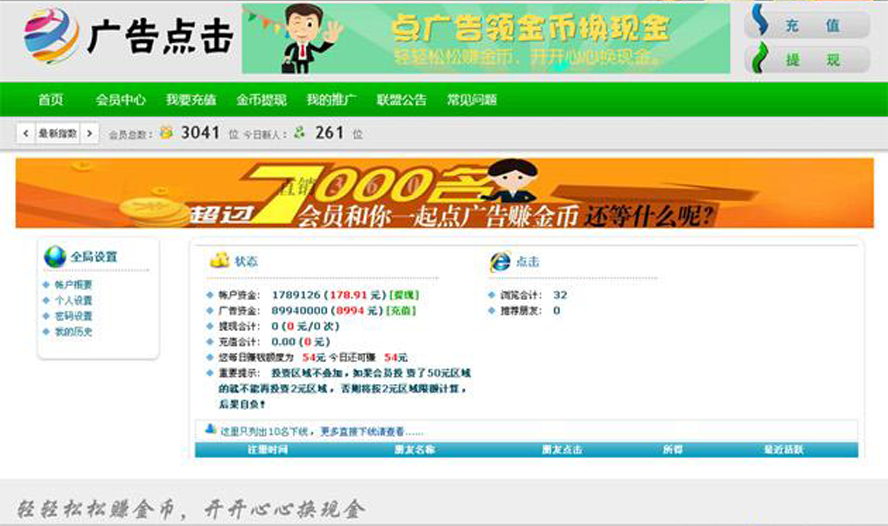 廣告點擊投資理財模板截圖