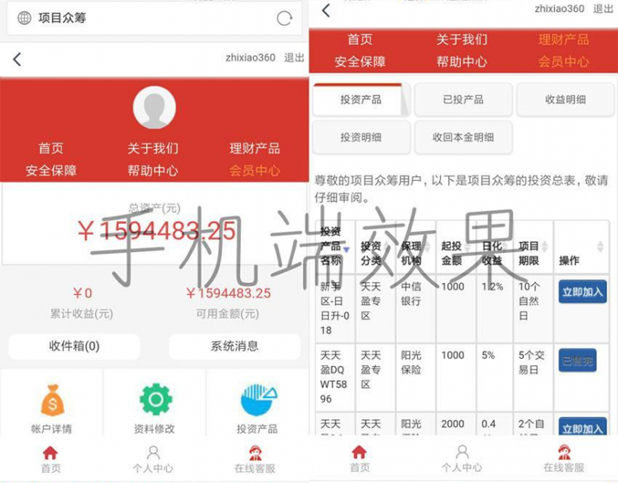 多專案眾籌投資分紅模板截圖