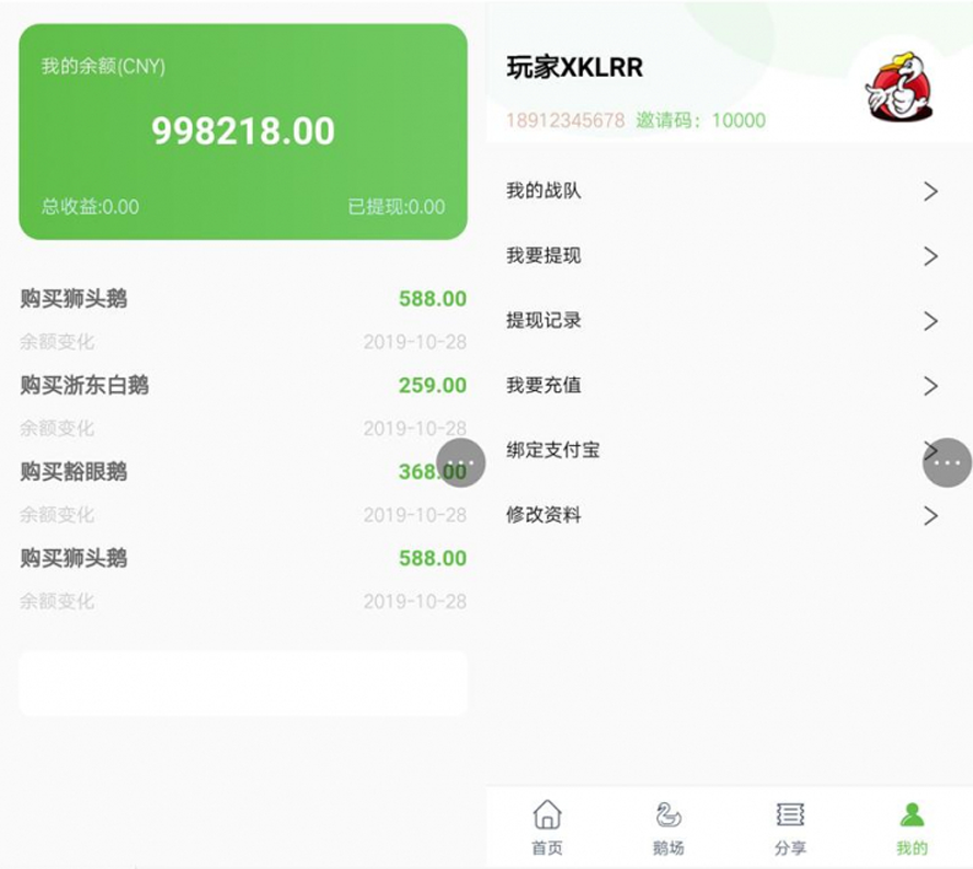 鵝農場區塊鏈養鵝分紅模板截圖