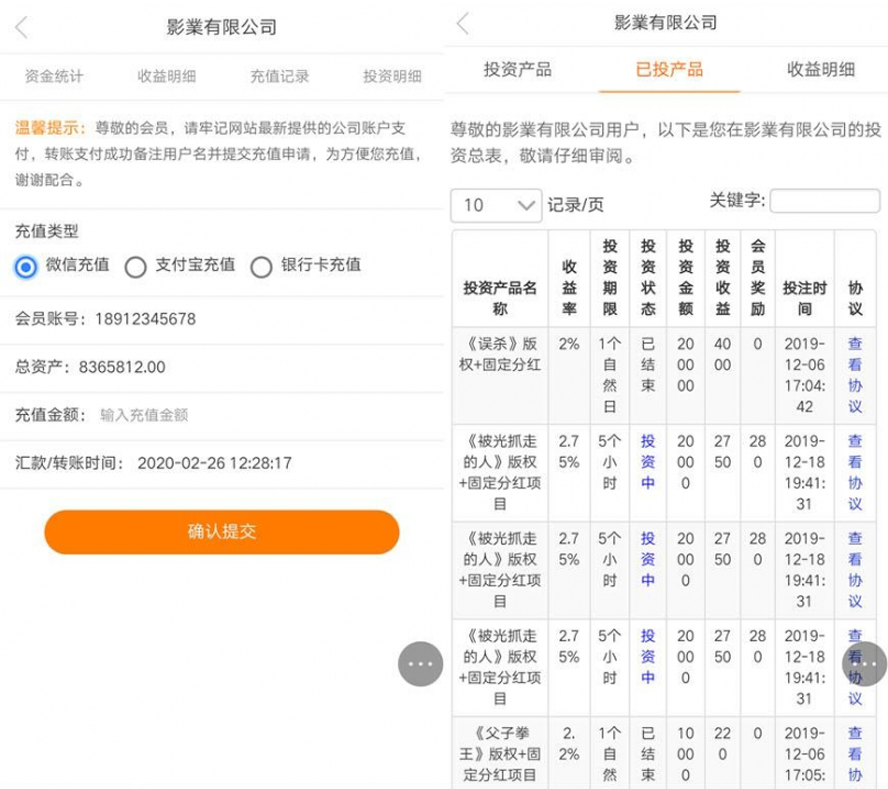 影視專案眾籌投資分紅模板截圖