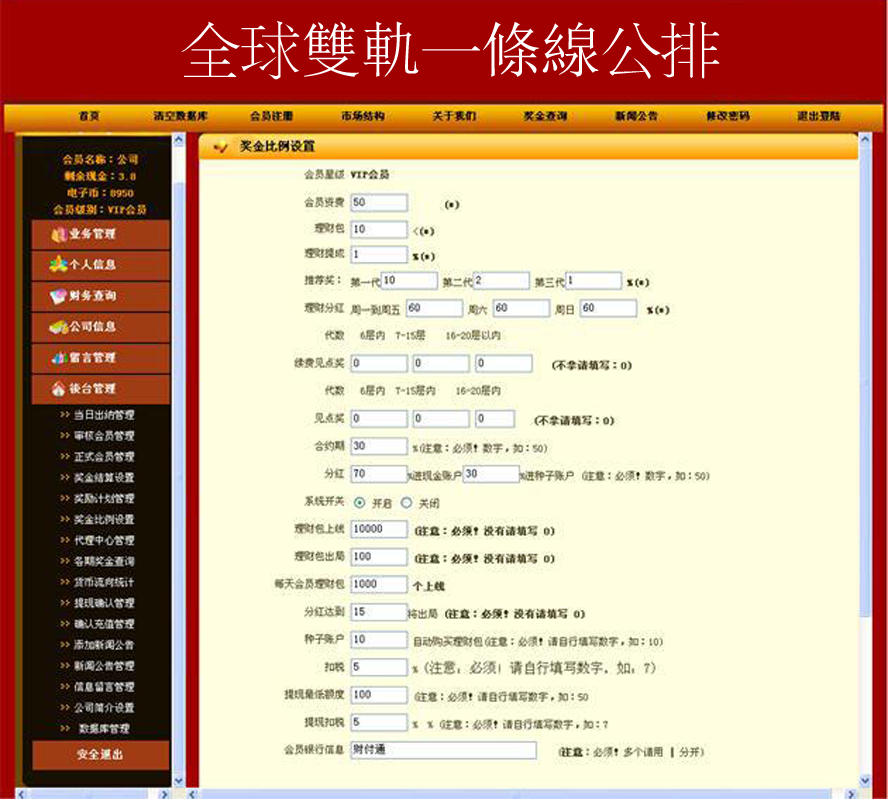 全球雙軌一條線公排模板截圖