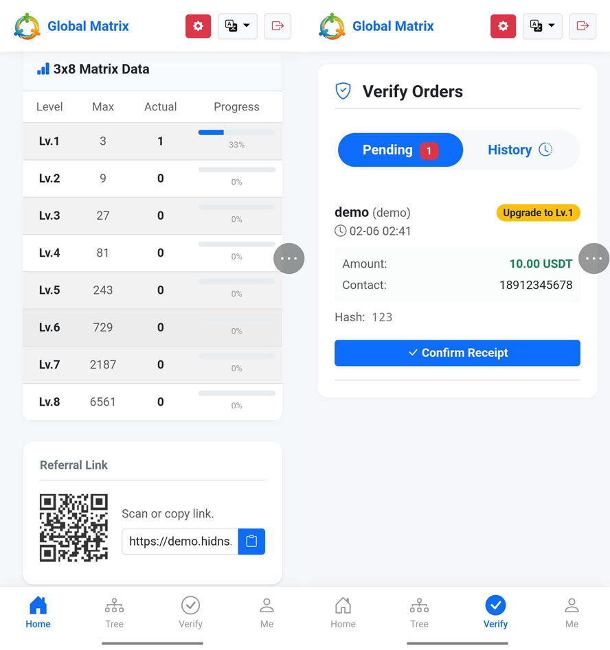 3x8三三複製矩陣互助平台前端截圖
