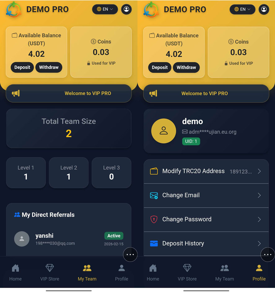中英文繁體三語掛機分紅系統前台截圖
