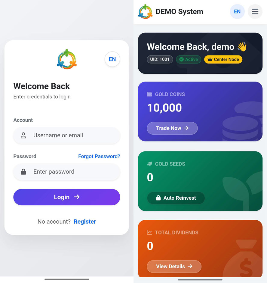 中英文繁體三語資產增值複利系統前台截图
